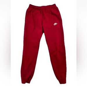 Nike Womens Small Red Fleece Jogger Sweatpants Embroidered Swoosh Athletic S